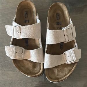 Birkenstock Ecru Arizona Suede and Leather Sandals